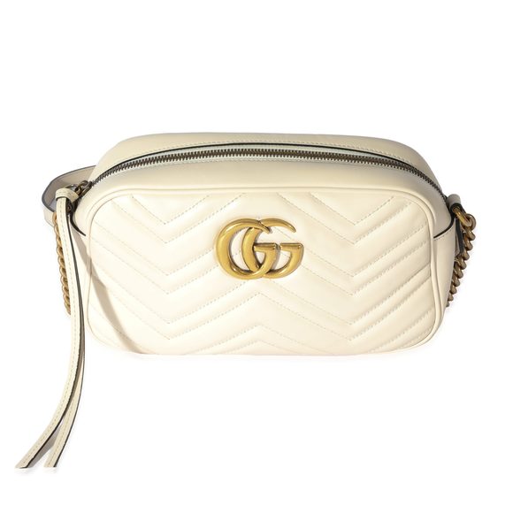 Gucci White Leather Small GG Marmont Shoulder Bag - Picture 1 of 8